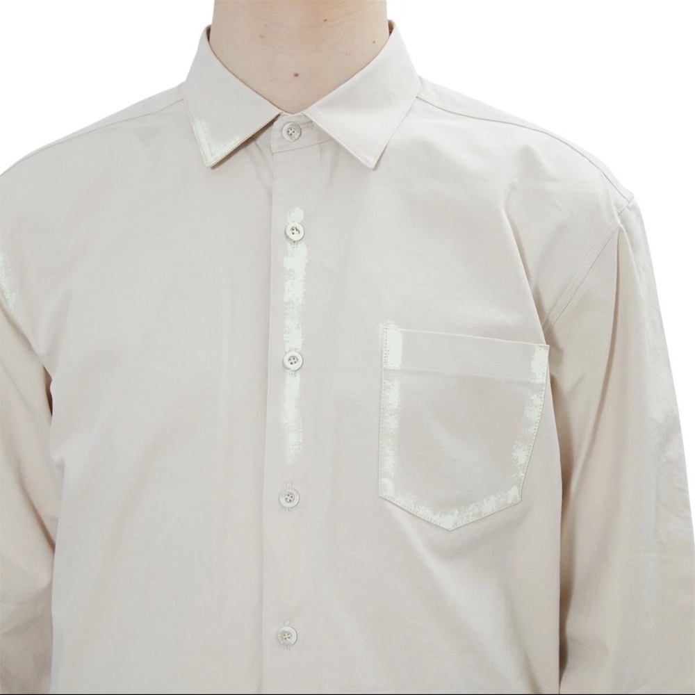 ADER Error Beige Allac Distressed Button Down Shirt Unique Paint Detail A1/S - Picture 3 of 13